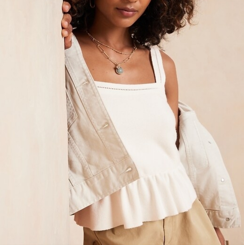 Banana Republic sleeveless peplum knit top square neckline Snow Day